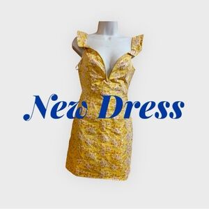 Lulu's Favorite Song Dress Floral Jacquard Off The Shoulder Mini Yellow NWT M